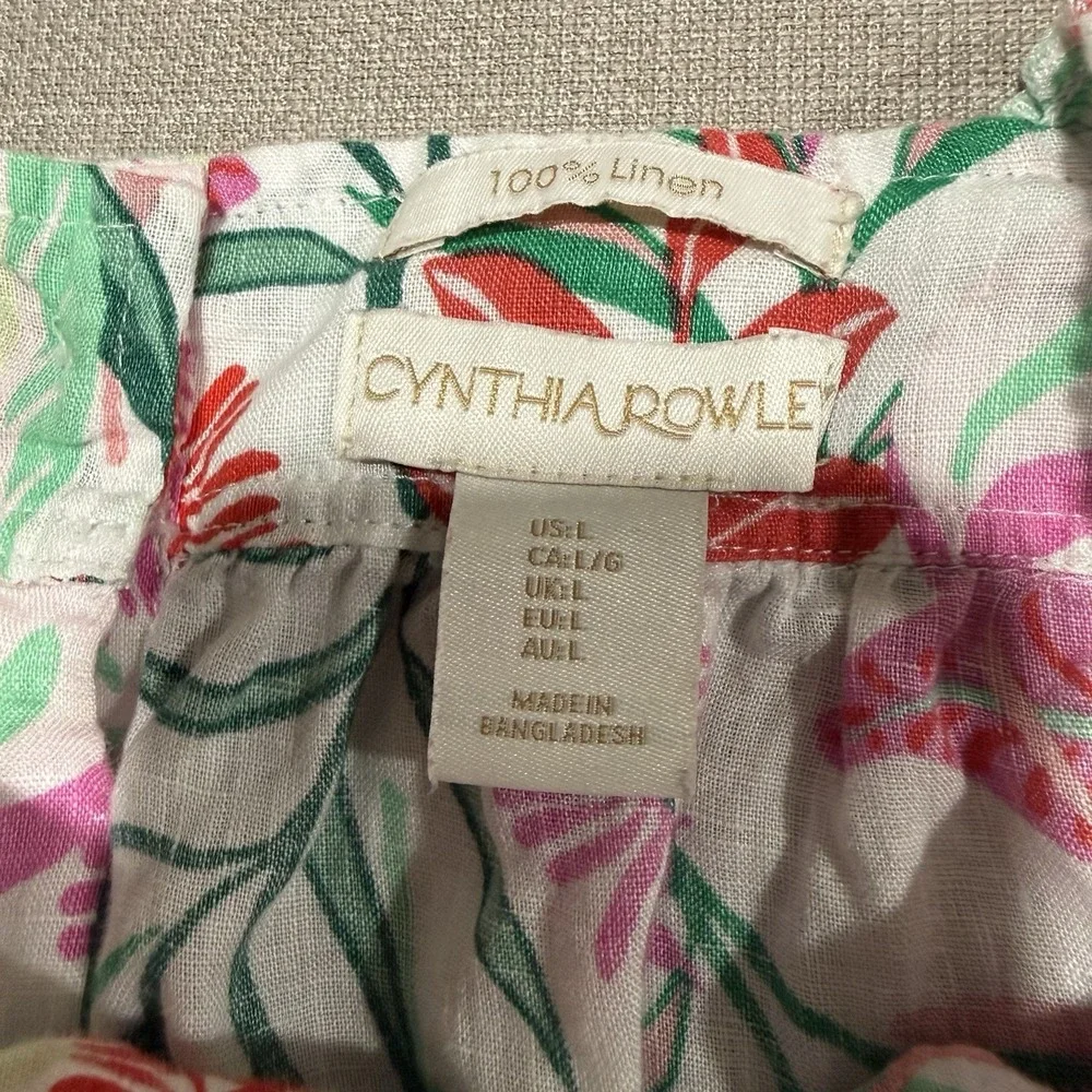 Cynthia Rowley Linen Tropical Print Tank Top Womens Large Summer Coastal Beach - Picture 3 of 7